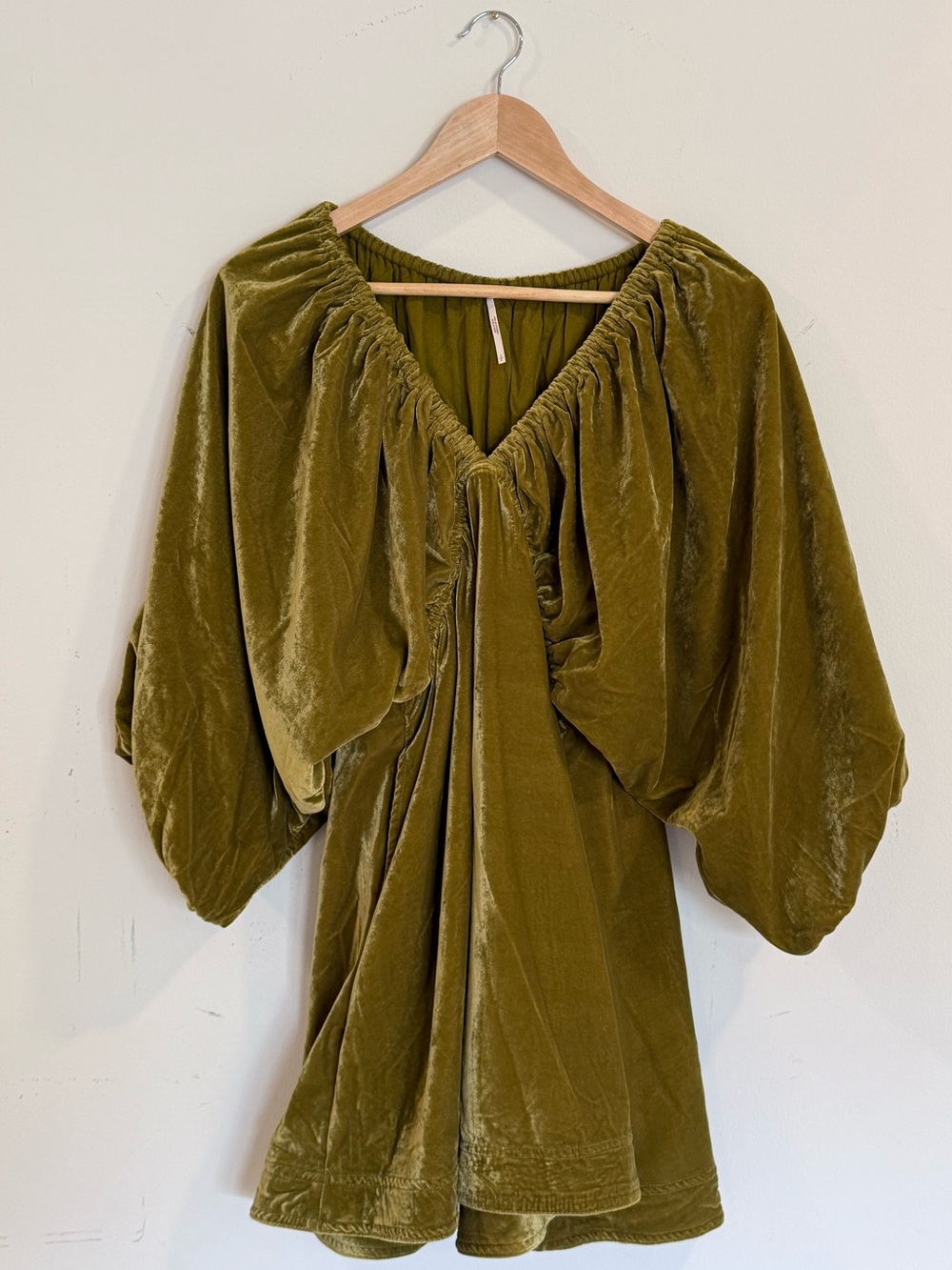 Free People Olive Green Portia Velvet Long Sleeve Dress